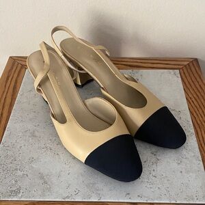Kaitlyn Pan Black Beige Cap Toe Slingback Pumps Size 10